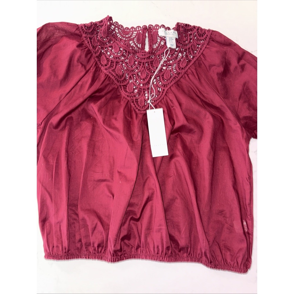 CALYPSO ST BARTH Women's Medium Burgundy Boho Cotton Lace Blouse Small Beach NWT